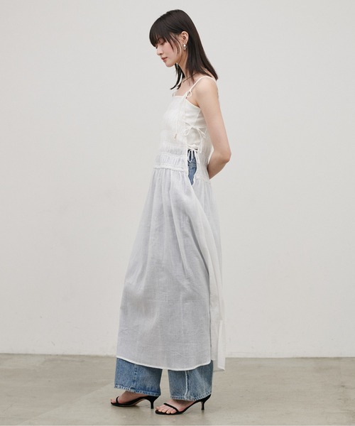 LARUTA（ラルータ）の「【LARUTA】シャーリングリボンキャミワンピース（ワンピース・レディース・ブラック/ターコイズブルー/アイボリー・FREE）」の5枚目の写真