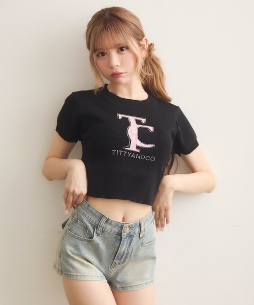 TITTY&CO.(ティティーアンドコー)の「ラインストーンロゴコンパクトTee(Tシャツ/カットソー・レディース・ホワイト/ブラック/グレー・FREE)」の17枚目の写真