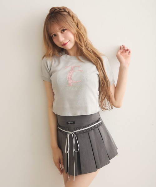 TITTY&CO.(ティティーアンドコー)の「ラインストーンロゴコンパクトTee(Tシャツ/カットソー・レディース・ホワイト/ブラック/グレー・FREE)」の13枚目の写真