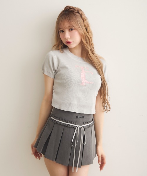 TITTY&CO.(ティティーアンドコー)の「ラインストーンロゴコンパクトTee(Tシャツ/カットソー・レディース・ホワイト/ブラック/グレー・FREE)」の15枚目の写真