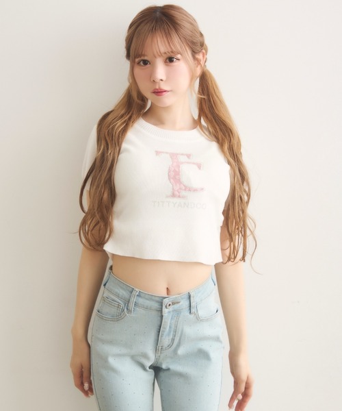 TITTY&CO.(ティティーアンドコー)の「ラインストーンロゴコンパクトTee(Tシャツ/カットソー・レディース・ホワイト/ブラック/グレー・FREE)」の22枚目の写真