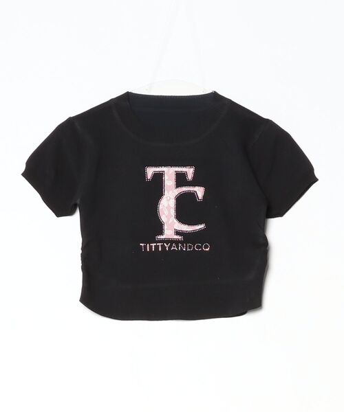 TITTY&CO.(ティティーアンドコー)の「ラインストーンロゴコンパクトTee(Tシャツ/カットソー・レディース・ホワイト/ブラック/グレー・FREE)」の6枚目の写真