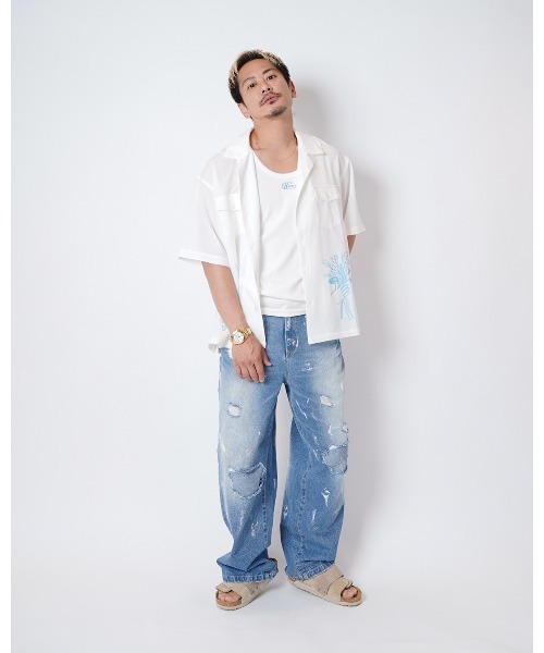 #Re:room(リルーム)の「ブーケプリントシャツ(シャツ/ブラウス・メンズ・ホワイト/ブラック/サックスブルー・S-M/M-L)」の5枚目の写真