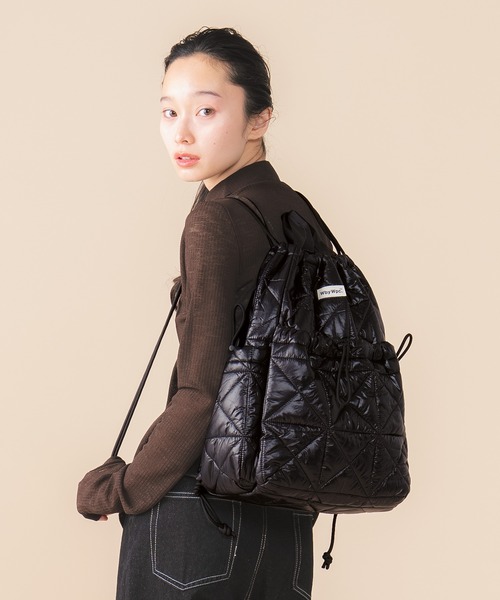 ブラック キルティングバックパック　短期間限定 キルティングナップサック リュック バックパック Wpc.（バックパック