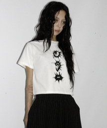 eerie graphic crop short sleeve tee white