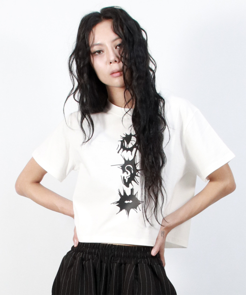 DEMARC(ドゥマーク)の「eerie graphic crop short sleeve tee white(Tシャツ/カットソー・レディース・ホワイト・MEDIUM/LARGE)」の8枚目の写真