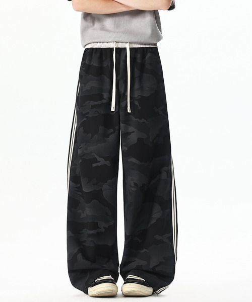neos（ネオス）の「【neos】カモフラ柄 シャカシャカ サイドライン トラックパンツ ワイドパンツ メンズ レディース ルーズシルエット イージーパンツ ユニセックス（スウェットパンツ・メンズ・ホワイト/ブラック・MEDIUM/LARGE/X-LARGE）」の3枚目の写真