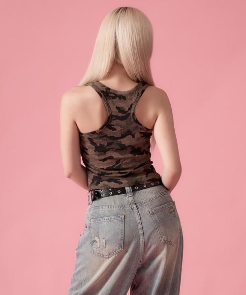 mindseeker girls(マインドシーカーガールズ)の「Studded Camouflage Tank Top / スタッズ付きカモフラージュタンクトップ(タンクトップ・レディース・グレー/カーキ・FREE)」の22枚目の写真