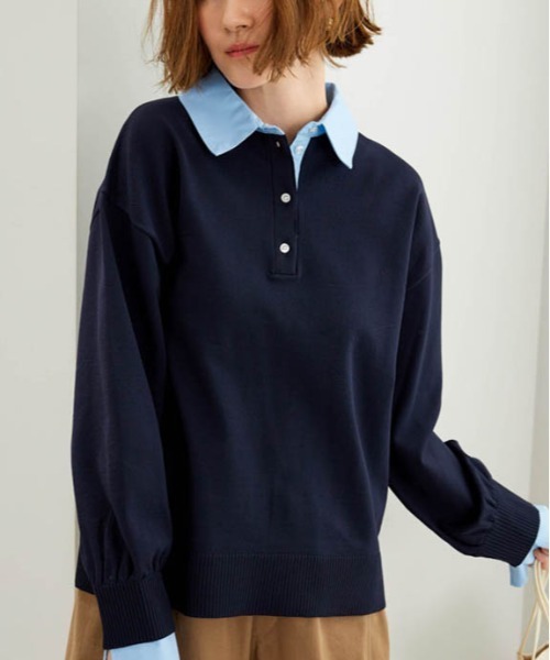BELLUNA PLUS（ベルーナ）の「シャツ衿使いニットプルオーバー（ニット/セーター・レディース・チャコール/ネイビー/アイボリー・X-LARGE/LARGE/MEDIUM）」の22枚目の写真