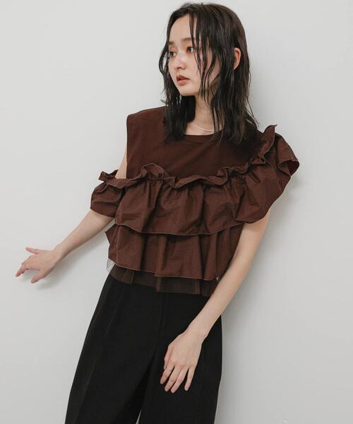 SENSE OF PLACE by URBAN RESEARCH（センスオブプレイスバイアーバンリサーチ）の「異素材ドッキングマルチウェイトップ（タンクトップ・レディース・ブラック/ブラウン/オフホワイト・ONE）」の14枚目の写真