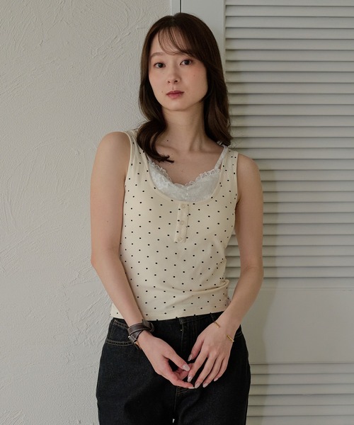 mideal(マイディール)の「lace layered tank top / レースレイヤードカップ付きタンクトップ(キャミソール・レディース・イエロー/アイボリー/ブルーグリーン・FREE)」の12枚目の写真