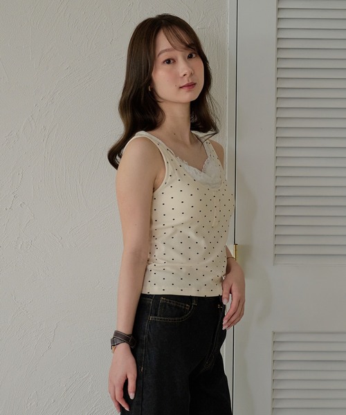 mideal(マイディール)の「lace layered tank top / レースレイヤードカップ付きタンクトップ(キャミソール・レディース・イエロー/アイボリー/ブルーグリーン・FREE)」の13枚目の写真