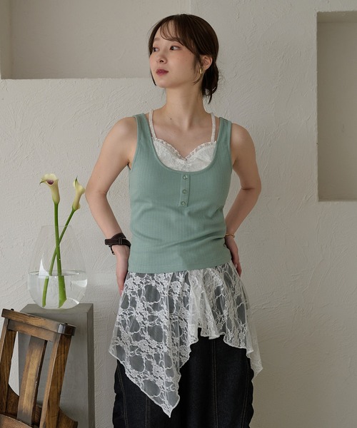 mideal(マイディール)の「lace layered tank top / レースレイヤードカップ付きタンクトップ(キャミソール・レディース・イエロー/アイボリー/ブルーグリーン・FREE)」の20枚目の写真