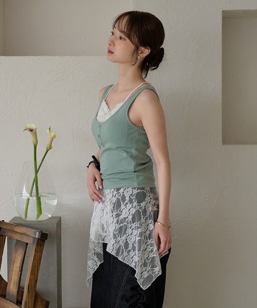 mideal(マイディール)の「lace layered tank top / レースレイヤードカップ付きタンクトップ(キャミソール・レディース・イエロー/アイボリー/ブルーグリーン・FREE)」の21枚目の写真
