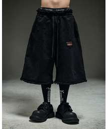 MWOONG（ムン）の「Washed destroyed bermuda P BK（スウェットパンツ）」