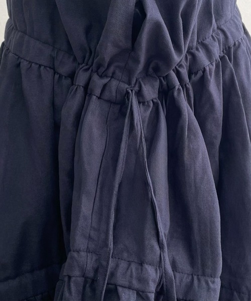 DAY CLOSET(デイ クローゼット)の「【シルエット調節可能なドロスト付き/すっきり斜めライン/裏地付き】涼しく軽い着心地。ノースリーブ ラウンドネック ティアード ワンピース レディース(ワンピース・レディース・ネイビー・FREE)」の12枚目の写真
