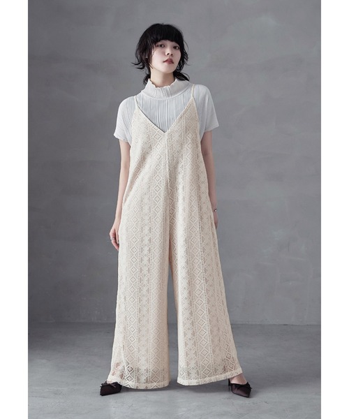 Fashion Letter(ファッションレター)の「ラッセルレースキャミオールインワン(サロペット/オーバーオール・レディース・ブラック/ブラウン/アイボリー・M)」の1枚目の写真