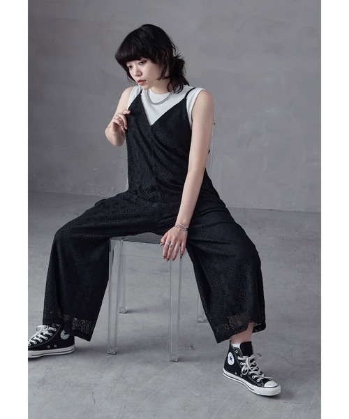 Fashion Letter(ファッションレター)の「ラッセルレースキャミオールインワン(サロペット/オーバーオール・レディース・ブラック/ブラウン/アイボリー・M)」の2枚目の写真