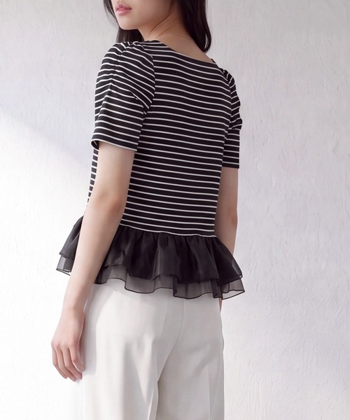 ASTORIA ODIER(アストリアオディール)の「裾フリルスクエアネックボーダーカットソー(Tシャツ/カットソー・レディース・ブラック×ホワイト/ホワイト×ブラック・MEDIUM)」の10枚目の写真