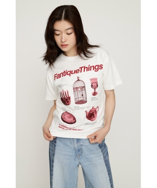 SLY（スライ）の「FANTIQUE THINGS LOGO T/SH ファンティークシングスロゴTシャツ 秋服 冬服（Tシャツ/カットソー・レディース・ホワイト/ライトブラック/杢グレー/レッド・2/1）」の6枚目の写真