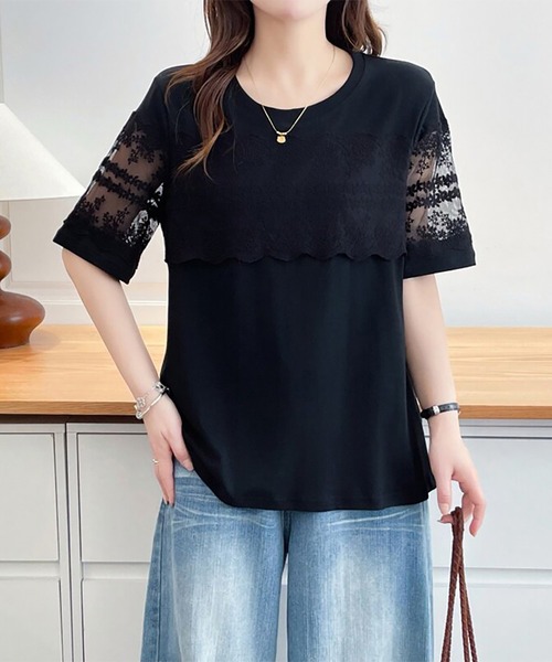 Doux Belle(ドゥーベル)の「レース切替ラウンドネックTシャツ(Tシャツ/カットソー・レディース・ホワイト/ブラック/グレー・MEDIUM/LARGE/X-LARGE)」の15枚目の写真