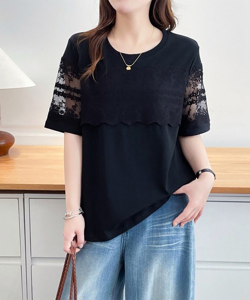 Doux Belle(ドゥーベル)の「レース切替ラウンドネックTシャツ(Tシャツ/カットソー・レディース・ホワイト/ブラック/グレー・MEDIUM/LARGE/X-LARGE)」の16枚目の写真