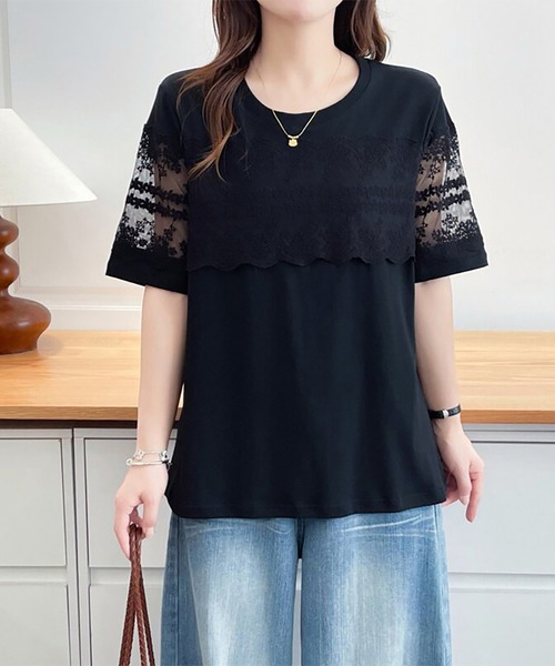 Doux Belle(ドゥーベル)の「レース切替ラウンドネックTシャツ(Tシャツ/カットソー・レディース・ホワイト/ブラック/グレー・MEDIUM/LARGE/X-LARGE)」の17枚目の写真