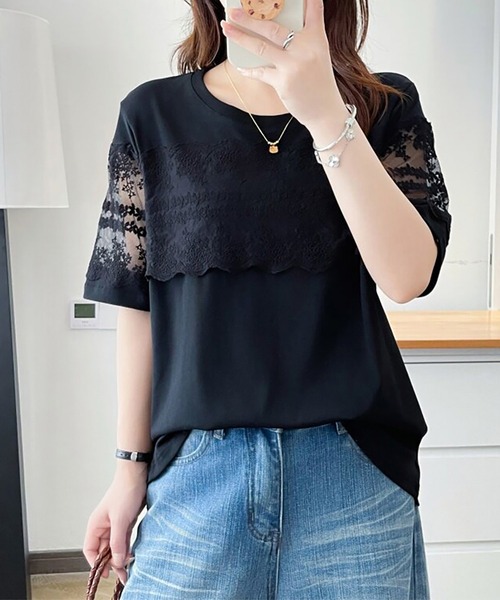 Doux Belle(ドゥーベル)の「レース切替ラウンドネックTシャツ(Tシャツ/カットソー・レディース・ホワイト/ブラック/グレー・MEDIUM/LARGE/X-LARGE)」の18枚目の写真