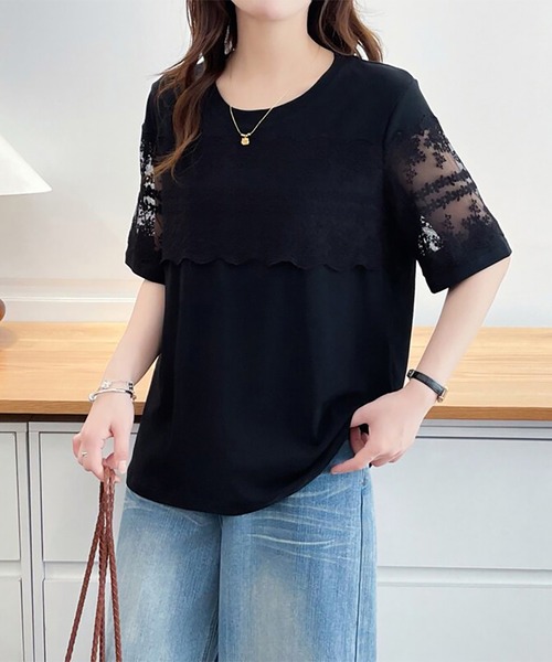 Doux Belle(ドゥーベル)の「レース切替ラウンドネックTシャツ(Tシャツ/カットソー・レディース・ホワイト/ブラック/グレー・MEDIUM/LARGE/X-LARGE)」の19枚目の写真