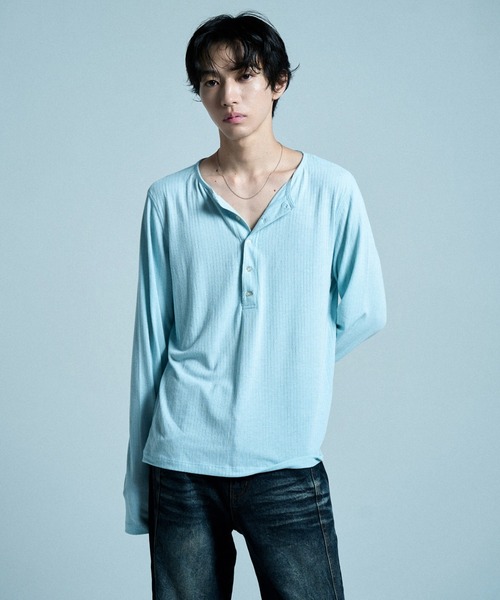 CAMPHOR WOOD(カンファーウッド)の「RIB HENLEY NECK L/S TEE / リブヘンリーネックTEE(Tシャツ/カットソー・メンズ・ラベンダー/スミクロ/ホワイト/ライトブルー/ブラック・SMALL/MEDIUM/LARGE)」の4枚目の写真