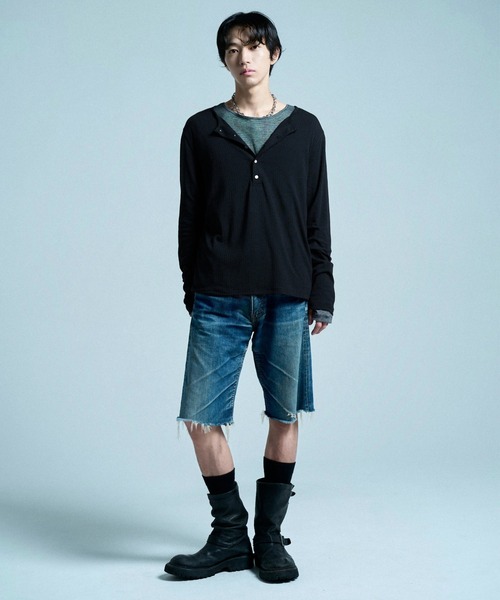 CAMPHOR WOOD(カンファーウッド)の「RIB HENLEY NECK L/S TEE / リブヘンリーネックTEE(Tシャツ/カットソー・メンズ・ラベンダー/スミクロ/ホワイト/ライトブルー/ブラック・SMALL/MEDIUM/LARGE)」の16枚目の写真