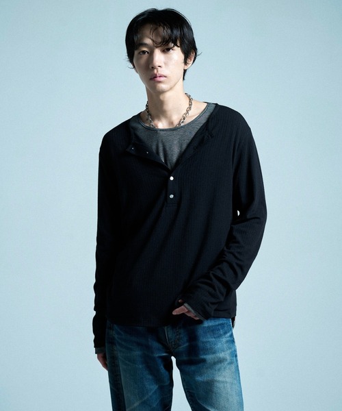 CAMPHOR WOOD(カンファーウッド)の「RIB HENLEY NECK L/S TEE / リブヘンリーネックTEE(Tシャツ/カットソー・メンズ・ラベンダー/スミクロ/ホワイト/ライトブルー/ブラック・SMALL/MEDIUM/LARGE)」の7枚目の写真