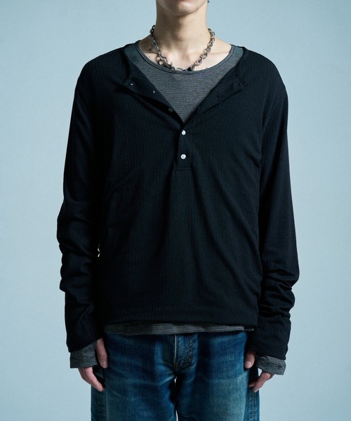 CAMPHOR WOOD(カンファーウッド)の「RIB HENLEY NECK L/S TEE / リブヘンリーネックTEE(Tシャツ/カットソー・メンズ・ラベンダー/スミクロ/ホワイト/ライトブルー/ブラック・SMALL/MEDIUM/LARGE)」の6枚目の写真