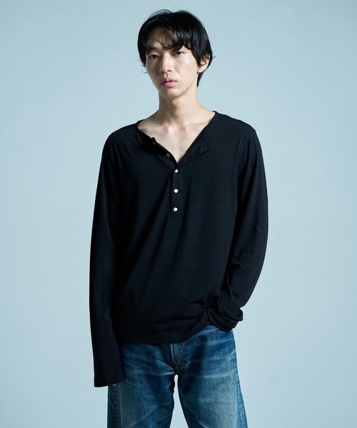 CAMPHOR WOOD(カンファーウッド)の「RIB HENLEY NECK L/S TEE / リブヘンリーネックTEE(Tシャツ/カットソー・メンズ・ラベンダー/スミクロ/ホワイト/ライトブルー/ブラック・SMALL/MEDIUM/LARGE)」の18枚目の写真