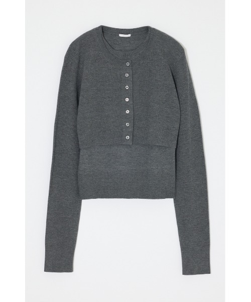 MOUSSY(マウジー)の「【26年AW新作】LAYERED LIKE BUTTON UP ニット(ニット/セーター・レディース・オフホワイト/杢グレー/ライトイエロー/ダークブラウン・FREE)」の3枚目の写真