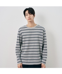 ニットライクストライプセミオーバーフィット長袖Tシャツ - 2color