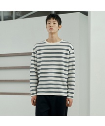 ニットライクストライプセミオーバーフィット長袖Tシャツ - 2color