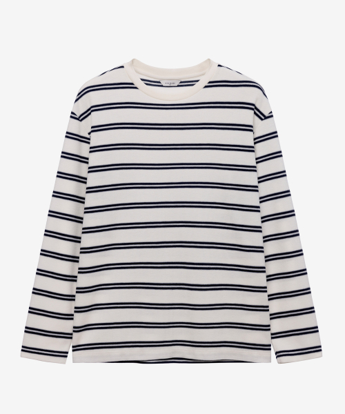MINDBRIDGE(マインドブリッジ)の「ニットライクストライプセミオーバーフィット長袖Tシャツ - 2color(Tシャツ/カットソー・メンズ・グレー/アイボリー・95/100/105/110)」の7枚目の写真