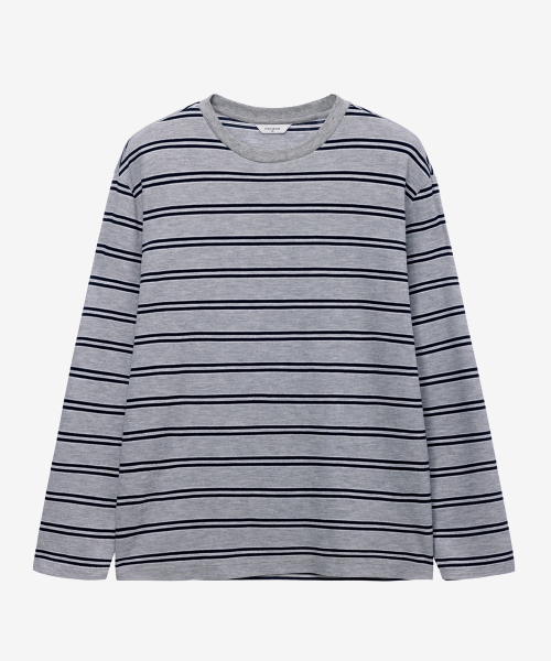 MINDBRIDGE(マインドブリッジ)の「ニットライクストライプセミオーバーフィット長袖Tシャツ - 2color(Tシャツ/カットソー・メンズ・グレー/アイボリー・95/100/105/110)」の9枚目の写真