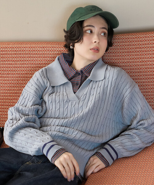FREAK'S STORE(フリークスストア)の「ミニケーブル スキッパーニットプルオーバー(ニット/セーター・レディース・ブラウン/ブラック/ネイビー/グレー・フリ-)」の1枚目の写真