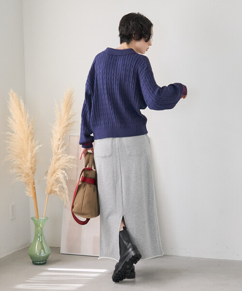 FREAK'S STORE(フリークスストア)の「ミニケーブル スキッパーニットプルオーバー(ニット/セーター・レディース・ブラウン/ブラック/ネイビー/グレー・フリ-)」の8枚目の写真