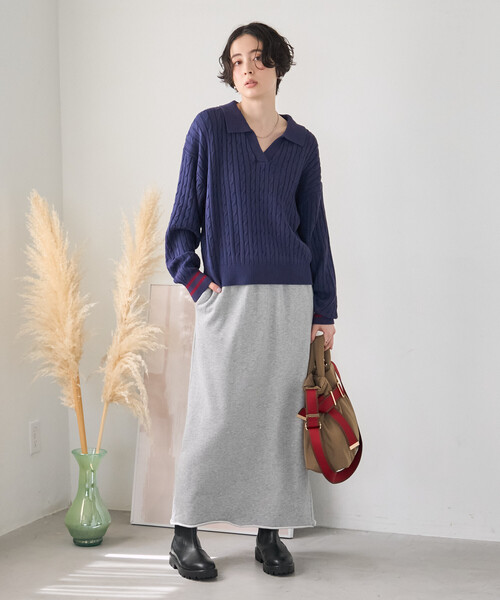 FREAK'S STORE(フリークスストア)の「ミニケーブル スキッパーニットプルオーバー(ニット/セーター・レディース・ブラウン/ブラック/ネイビー/グレー・フリ-)」の9枚目の写真