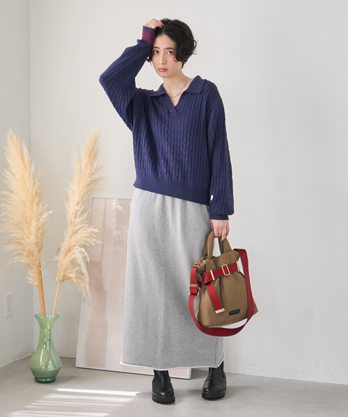 FREAK'S STORE(フリークスストア)の「ミニケーブル スキッパーニットプルオーバー(ニット/セーター・レディース・ブラウン/ブラック/ネイビー/グレー・フリ-)」の10枚目の写真