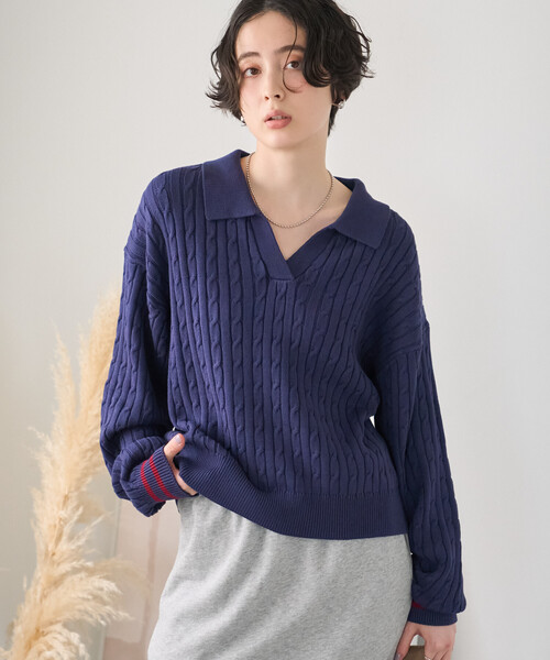 FREAK'S STORE(フリークスストア)の「ミニケーブル スキッパーニットプルオーバー(ニット/セーター・レディース・ブラウン/ブラック/ネイビー/グレー・フリ-)」の11枚目の写真