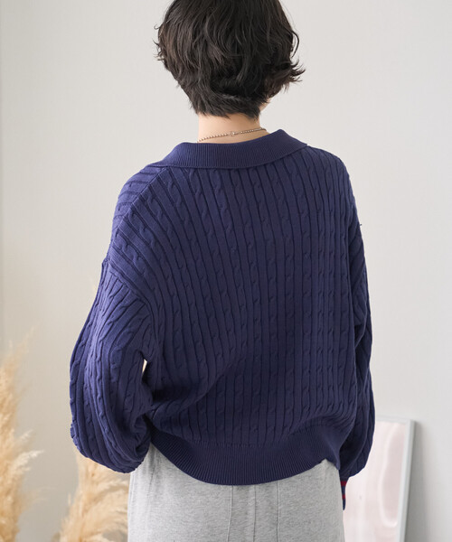 FREAK'S STORE(フリークスストア)の「ミニケーブル スキッパーニットプルオーバー(ニット/セーター・レディース・ブラウン/ブラック/ネイビー/グレー・フリ-)」の12枚目の写真