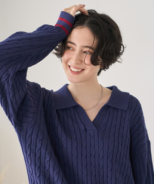 FREAK'S STORE(フリークスストア)の「ミニケーブル スキッパーニットプルオーバー(ニット/セーター・レディース・ブラウン/ブラック/ネイビー/グレー・フリ-)」の13枚目の写真