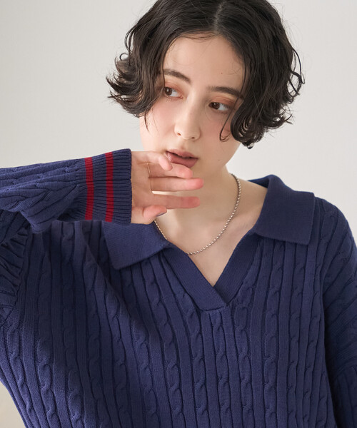 FREAK'S STORE(フリークスストア)の「ミニケーブル スキッパーニットプルオーバー(ニット/セーター・レディース・ブラウン/ブラック/ネイビー/グレー・フリ-)」の14枚目の写真