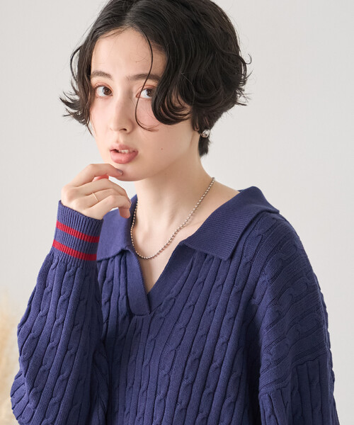 FREAK'S STORE(フリークスストア)の「ミニケーブル スキッパーニットプルオーバー(ニット/セーター・レディース・ブラウン/ブラック/ネイビー/グレー・フリ-)」の15枚目の写真
