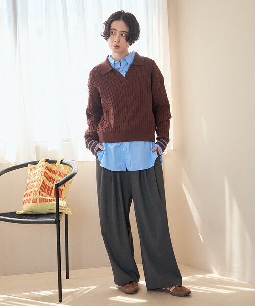 FREAK'S STORE(フリークスストア)の「ミニケーブル スキッパーニットプルオーバー(ニット/セーター・レディース・ブラウン/ブラック/ネイビー/グレー・フリ-)」の16枚目の写真