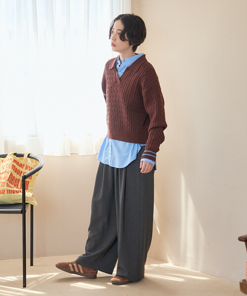 FREAK'S STORE(フリークスストア)の「ミニケーブル スキッパーニットプルオーバー(ニット/セーター・レディース・ブラウン/ブラック/ネイビー/グレー・フリ-)」の17枚目の写真